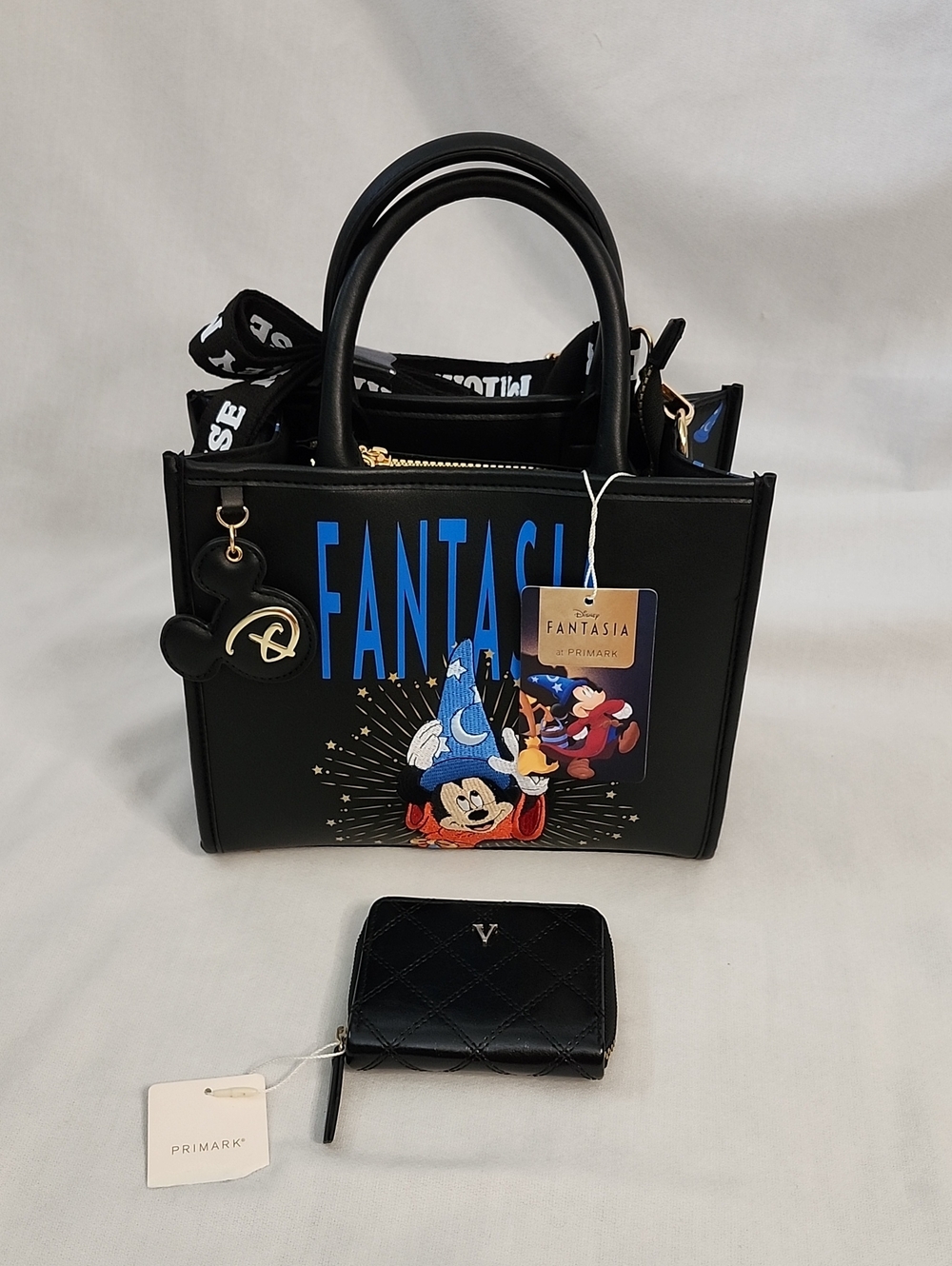 Disney Fantasia Mickey Black Tote Bag With Quilted Wallet
